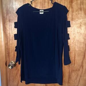 Navy Blue Long Cut Out Sleeve Anne Klein Blouse Size Large